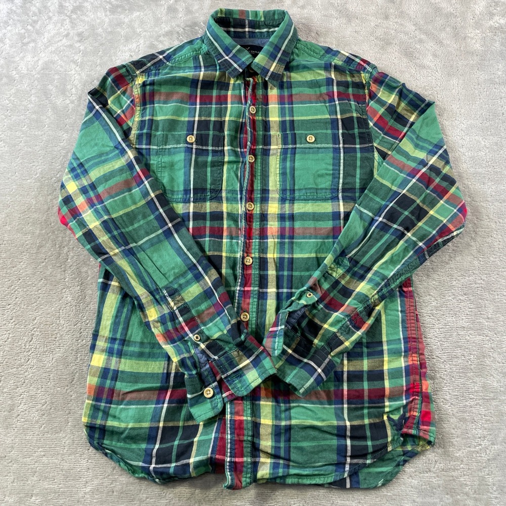American Eagle Shirt Mens Small Plaid Holiday Preppy Classic Button Minimalist
